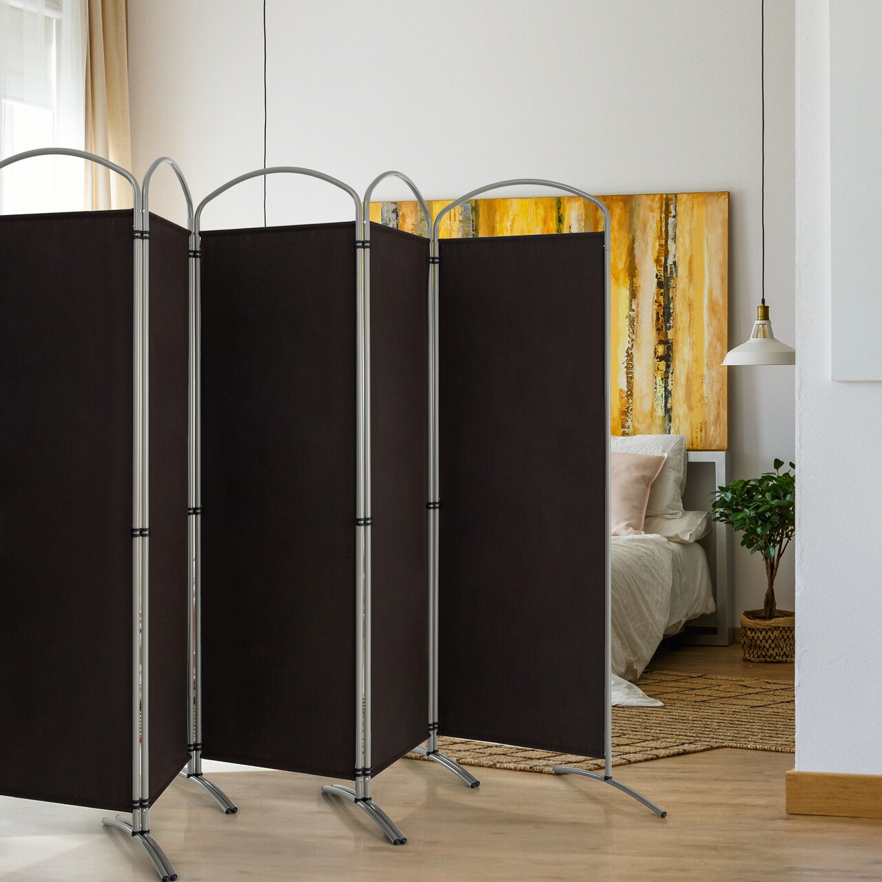 Extra Wide 6-Panel Folding Room Divider Privacy Screen with Metal Frame for Office or Bedroom